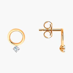 Серьги, красное золото 585°, фианит, застежка-пусет, Ø 10 мм Серьги, красное золото 585°, фианит, застежка-пусет, Ø 10 мм