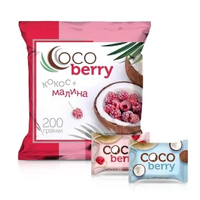 Конфеты шоколадные - Cocoberry, со вкусом кокоса и малины, 200 г