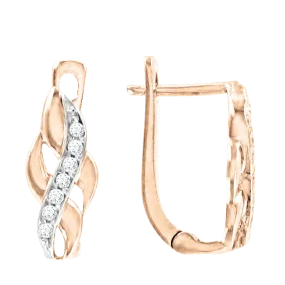 Серьги, красное / белое золото 585°, фианит, английская застежка, 14 мм Серьги, красное / белое золото 585°, фианит, английская застежка, 14 мм