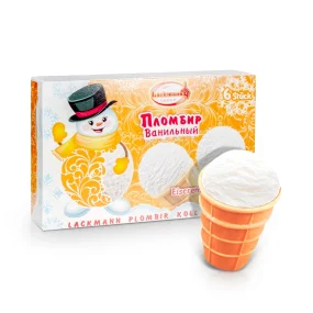 Eis im Waffelbecher - Plombir mit Vanillegeschmack, Lackmann, 6 x 65 g