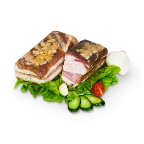 Speck mit Knoblauch, 	gesalzen, Zarenhoff Speck mit Knoblauch, 	gesalzen, Zarenhoff