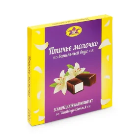 Schaumzuckerkonfekt - Ptitschje Molotschko, mit Vanillegeschmack, in kakaohaltiger Fettglasur, 220 g