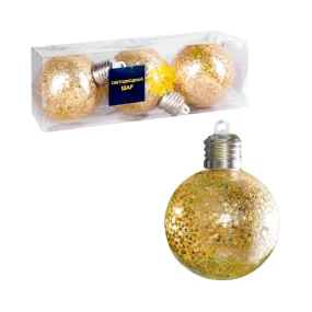 Weihnachtskugeln-Set - Goldene Sterne, Kunststoff, LED-Leuchte, Ø 6 cm, 3-tlg. Weihnachtskugeln-Set - Goldene Sterne, Kunststoff, LED-Leuchte, Ø 6 cm, 3-tlg.