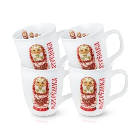 Tassen-Set - Matrjoschka in Rot, Porzellan, 4 Stk., 400 ml Tassen-Set - Matrjoschka in Rot, Porzellan, 4 Stk., 400 ml