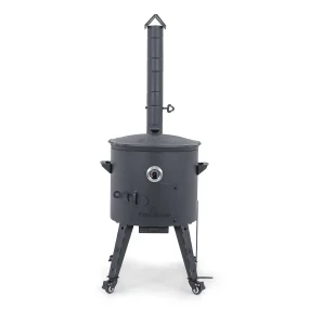 Utschak Feuerofen Ø 44 cm + Gusseisen-Kasan 16 l, Ø 46,5 cm, flacher Boden + Küchenzubehör, Usbekischer Kochtopf aus Gusseisen