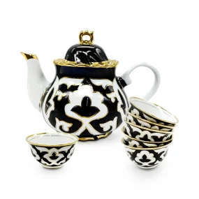 Teeservice Pakhta Gul, mit Goldrand, Porzellan, 7-tlg. Teeservice Pakhta Gul, mit Goldrand, Porzellan, 7-tlg.