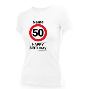 Футболка женская именная - дизайн Happy birthday 50, хлопок
