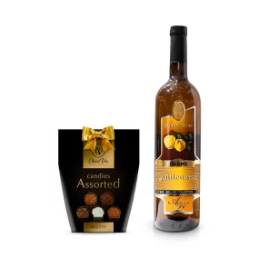 Geschenkset, Wein 0,75 L, Pralinen Auslese 400 g