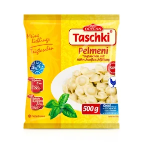 Pelmeni, Teigtaschen - Taschki, mit Hähnchenfleischfüllung, Dovgan, 500 g Pelmeni, Teigtaschen - Taschki, mit Hähnchenfleischfüllung, Dovgan, 500 g