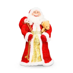 Figur - Weihnachtsmann im roten Pelzmantel, mit Geschenken, 27 cm Figur - Weihnachtsmann im roten Pelzmantel, mit Geschenken, 27 cm