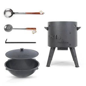 Set - Feuerofen - KasanoFF, 16 Liter, Ø 44 cm + Gusseisenkessel, runder Boden, Ø 46,5 cm, 16 l + Schaumlöffel: 2 Stk.