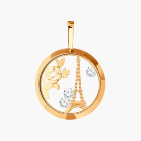 Anhänger, Rotgold 585°, Zirkonia, Mineralglas, 25 mm