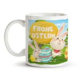 Кружка пасхальная - Frohe Ostern, зайцы, керамика, 330 мл
