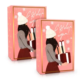 Подарочная коробка - Новогодняя, картон, 16 х 23 х 7,5 см, 2 шт.