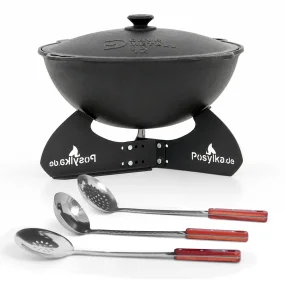 Kasan aus Gusseisen, Aluminiumdeckel, runder Boden, Ø 42,5 cm, 12 l + Untersetzer + Küchenzubehör