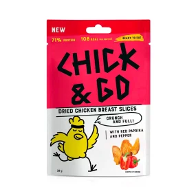 Getrocknete Hähnchenbrustfiletscheiben mit Paprika und Pfeffer, Chick & Go, 30 g Getrocknete Hähnchenbrustfiletscheiben mit Paprika und Pfeffer, Chick & Go, 30 g