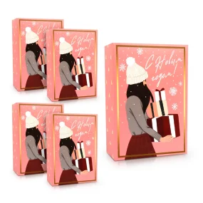 Подарочная коробка - Новогодняя, картон, 16 х 23 х 7,5 см, 5 шт.