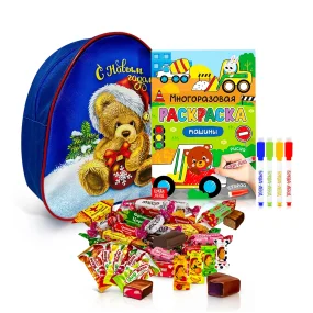 Подарочный рюкзак с конфетами и раскраской - Мишуткины радости, 20 х 23 см