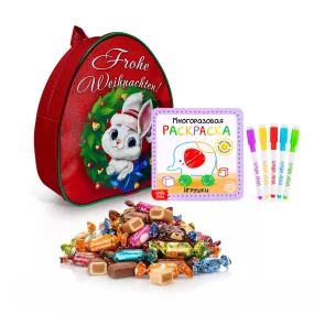 Подарочный рюкзак с конфетами и раскраской - Зайкины вкусняшки, 20 х 23 см Подарочный рюкзак с конфетами и раскраской - Зайкины вкусняшки, 20 х 23 см