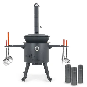 Учаг печь Ø 49 см + чугунный казан 22 л, круглое дно + кухонные принадлежности, узбекский чугунный казан для гриля и плова