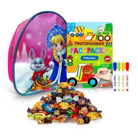 Подарочный рюкзак с конфетами и раскраской - Снегурочка, 20 х 23 см