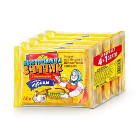 Instant Nudeln - Bistrenjkij Suptschik mit Hühnergeschmack, 4+1, 300 g    Instant Nudeln - Bistrenjkij Suptschik mit Hühnergeschmack, 4+1, 300 g