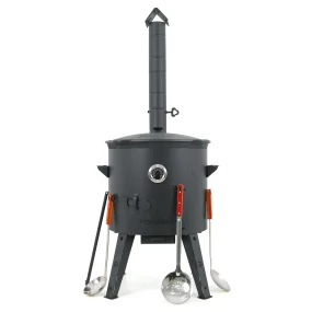 Набор - Учаг с трубой Ø 44 см + казан плоское дно, Ø 46,5 см, 16 л + термометр + шумовка: 2 шт. + поварёшка + ручка + диспенсер для зубочисток