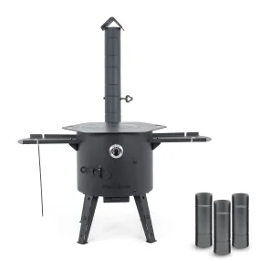 Feuerofen Utschak Ø 44 cm mit Abzugsrohr, für Kasan 16 l, Thermometer, Ablagetischen, Ofenplatte
