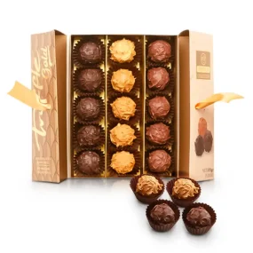 Pralinen Auslese - Trüffel „Gold“, mit Karamell-, Haselnüssen-, Mandeln- und Haselnusspastefüllung , 165 g Pralinen Auslese - Trüffel „Gold“, mit Karamell-, Haselnüssen-, Mandeln- und Haselnusspastefüllung , 165 g