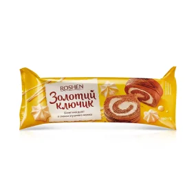 Biskuitrolle - Goldener Schlüssel, mit einer Cremefüllung mit Kondesmilcharoma, Roshen, 180 g Biskuitrolle - Goldener Schlüssel, mit einer Cremefüllung mit Kondesmilcharoma, Roshen, 180 g