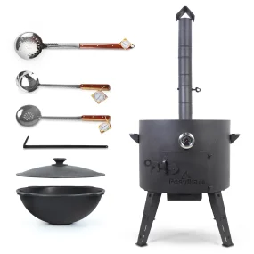 Набор - Печь - КазаноFF, для казана 22 литра, Ø 49 см + термометр + казан чугунный, круглое дно, 22 л, Ø 52,7 см + шумовка: 2 шт. + поварёшка