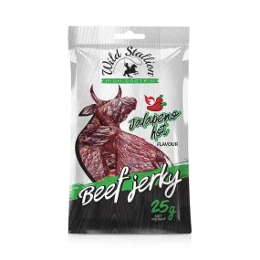 Getrocknetes Rindfleisch - Jerky, mit scharfem Pfeffer, Wild Stallion, 25 g Getrocknetes Rindfleisch - Jerky, mit scharfem Pfeffer, Wild Stallion, 25 g