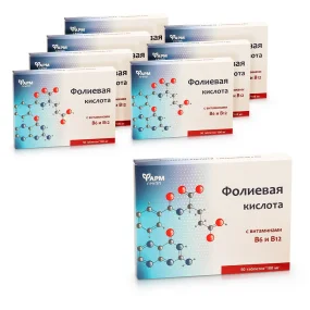 Фолиевая кислота с витаминами В6 + В12 , Фармгрупп, 50 таблеток х 8 шт.