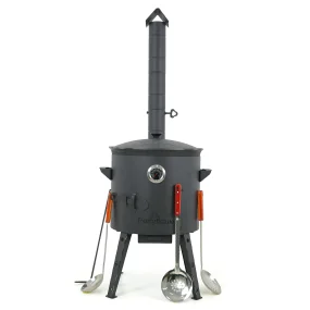 Набор - Учаг с трубой  Ø 40 см + казан с крышкой, плоское дно, Ø 42,5 см, 12 л + термометр + поварёшка + шумовка: 2 шт. + ручка + диспенсер 