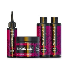 Geschenkset für Haare - Nikotinsäure, Serum + Shampoo + Balsam-Maske + Thermo-Maske