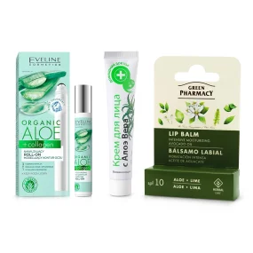 Gesichtsset - Intensive Feuchtigkeitspflege, mit Aloe, Creme + Augenkonturcreme + Lippenbalsam Gesichtsset - Intensive Feuchtigkeitspflege, mit Aloe, Creme + Augenkonturcreme + Lippenbalsam