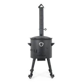 Utschak Feuerofen Ø 40 cm + Gusseisen-Kasan 12 L, flacher Boden + Küchenzubehör, Usbekischer Kochtopf aus Gusseisen