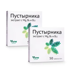Пустырника экстракт, с Mg и В6, ФармГрупп, 50 таблеток х 2 шт.  Пустырника экстракт, с Mg и В6, ФармГрупп, 50 таблеток х 2 шт.