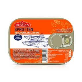 Sprotten in Olivenöl mit Zitrone, Dovgan, 100 g Sprotten in Olivenöl mit Zitrone, Dovgan, 100 g