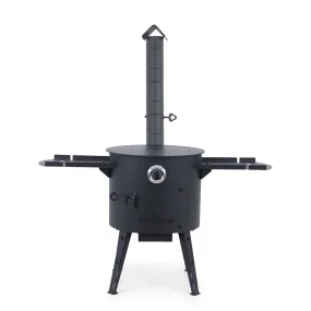 Feuerofen Utschak Ø 40 cm mit Abzugsrohr, für Kasan 12 L, Ablagetischen, Ofenplatte
