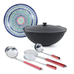 Set - Kasan 22 l + Lagan Ø 42 cm + Schaumlöffel 64 cm + Schaumlöffel 48 cm + tiefer Schaumlöffel 64 cm + Schöpfkelle 48 cm + Griff für den Kasan