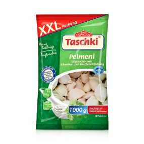 Pelmeni, Teigtaschen - Taschki, mit Rind-Schweinfleischfüllung, tiefgefroren, XXL Packung, Dovgan, 1 kg Pelmeni, Teigtaschen - Taschki, mit Rind-Schweinfleischfüllung, tiefgefroren, XXL Packung, Dovgan, 1 kg