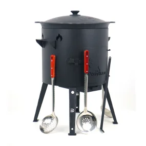 Utschak Feuerofen Ø 40 cm + Gusseisen-Kasan 12 L, runder Boden + Küchenzubehör, Usbekischer Kochtopf aus Gusseisen