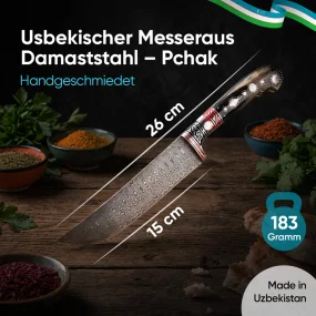 Usbekischer Messeraus Damaststahl – Pchak, 26 cm