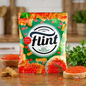 Сухарики пшенично-ржаные - Flint, со вкусом красной икры, 70 г