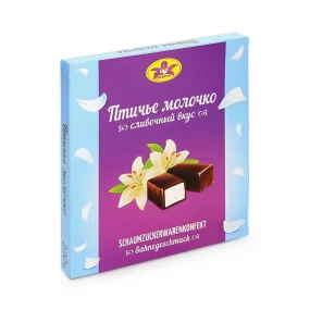 Schaumzuckerkonfekt - Ptitschje Molotschko, mit Sahnegeschmack, in kakaohaltiger Fettglasur, 220 g  