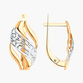 Серьги, красное / белое золото 585°, английская застежка, 18 мм Серьги, красное / белое золото 585°, английская застежка, 18 мм
