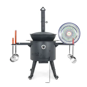 Учаг печь Ø 49 см + чугунный казан 22 л, плоское дно + кухонные принадлежности, узбекский чугунный казан для гриля и плова