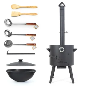 Set - Feuerofen - KasanoFF, 12 Liter, Ø 40 cm, Thermometer, Gusseisenkasan, flacher Boden, Ø 42,5 cm, 12 l, Schaumlöffel: 2 Stk., Schöpfkelle, Spatel,