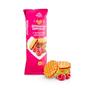 Печенье сдобное - Домашние вафельки, с малиновой начинкой, Дымка, 155 г